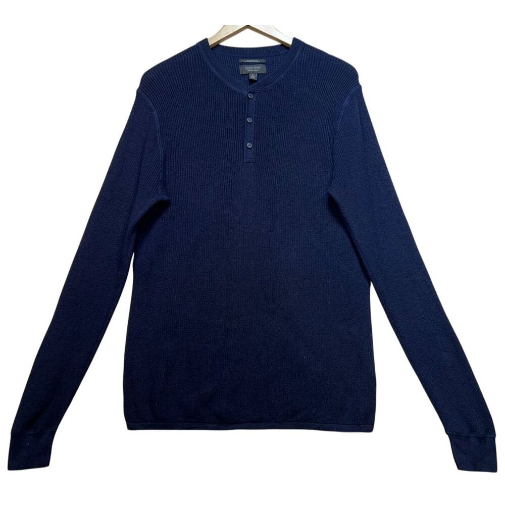 Nordstrom Mens Shop Henley Pullover Sweater Knit Long Sleeve Size M Blue Stretch